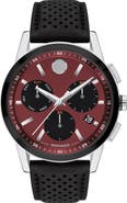 Movado Museum Sport Leather Strap Chronograph Watch, 43mm