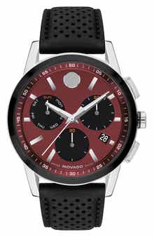 Movado Museum Sport Leather Strap Chronograph Watch, 43mm