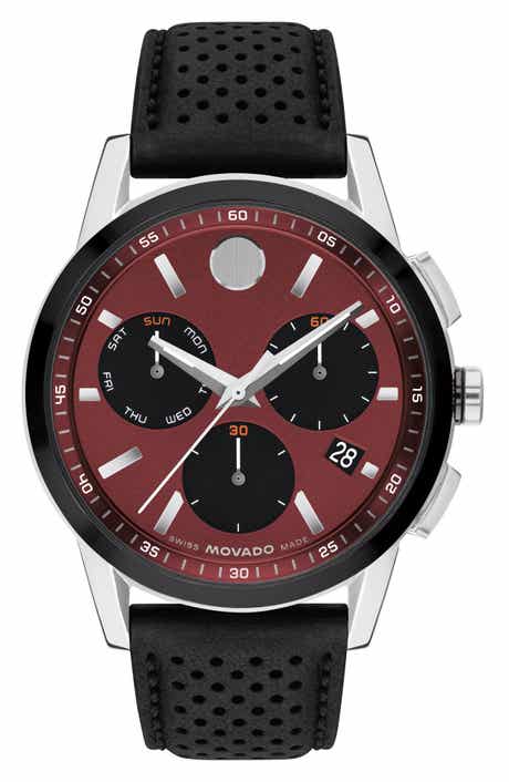 Movado Museum Sport Leather Strap Chronograph Watch, 43mm