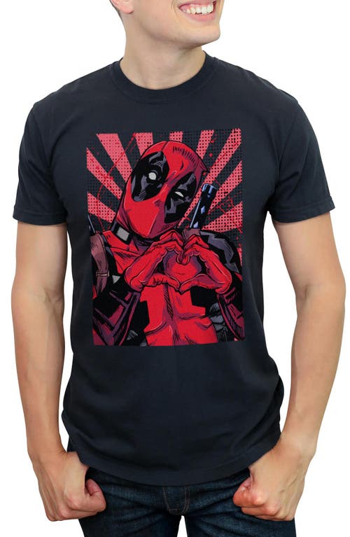 Marvel: Deadpool Men's Marvel Deadpool Hand Heart Poster  Graphic T-Shirt in Black  product