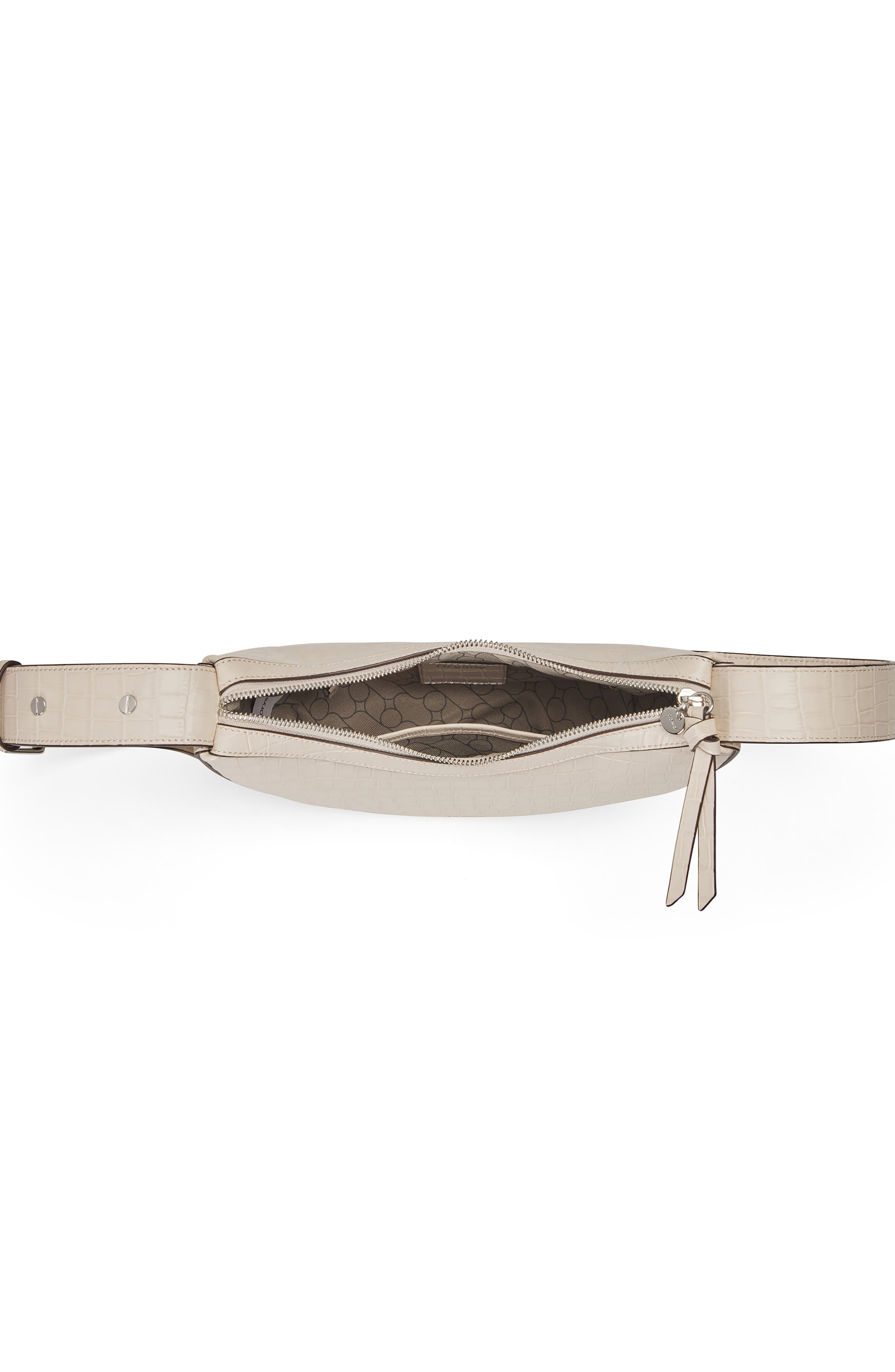 Rookie Crescent Croc Embossed Leather Crossbody Bag, Alternate, color, CREAM