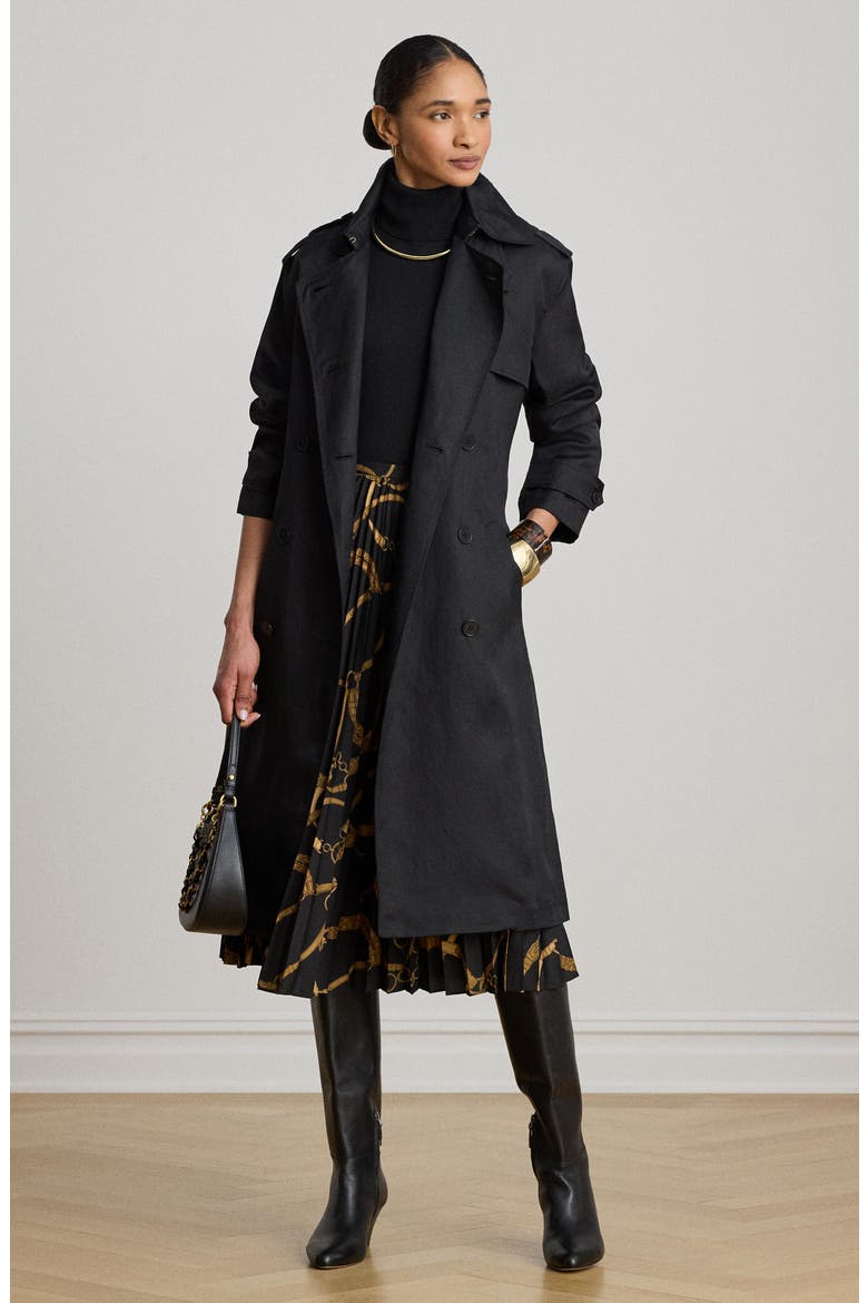 Drapey Linen Blend Trench Coat, Alternate, color, BLACK