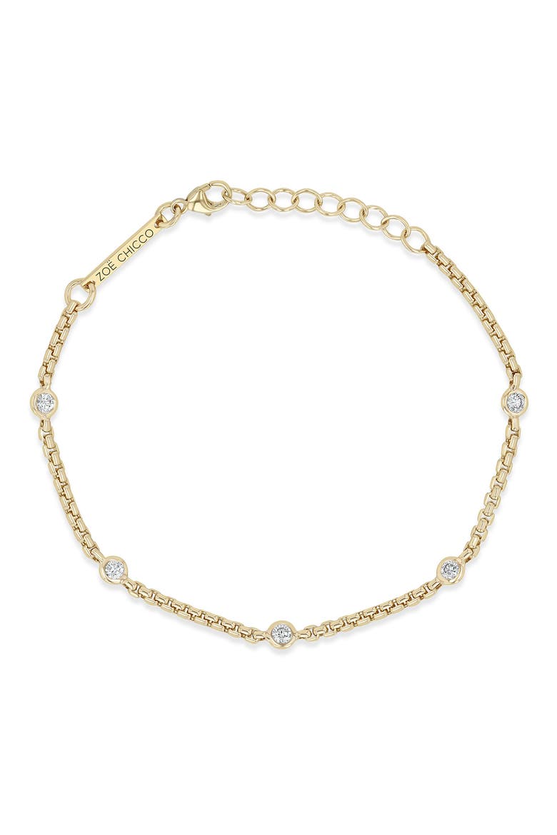 14K Gold Floating Diamond Small Box Chain Station Bracelet, Alternate, color, 14K YELLOW GOLD