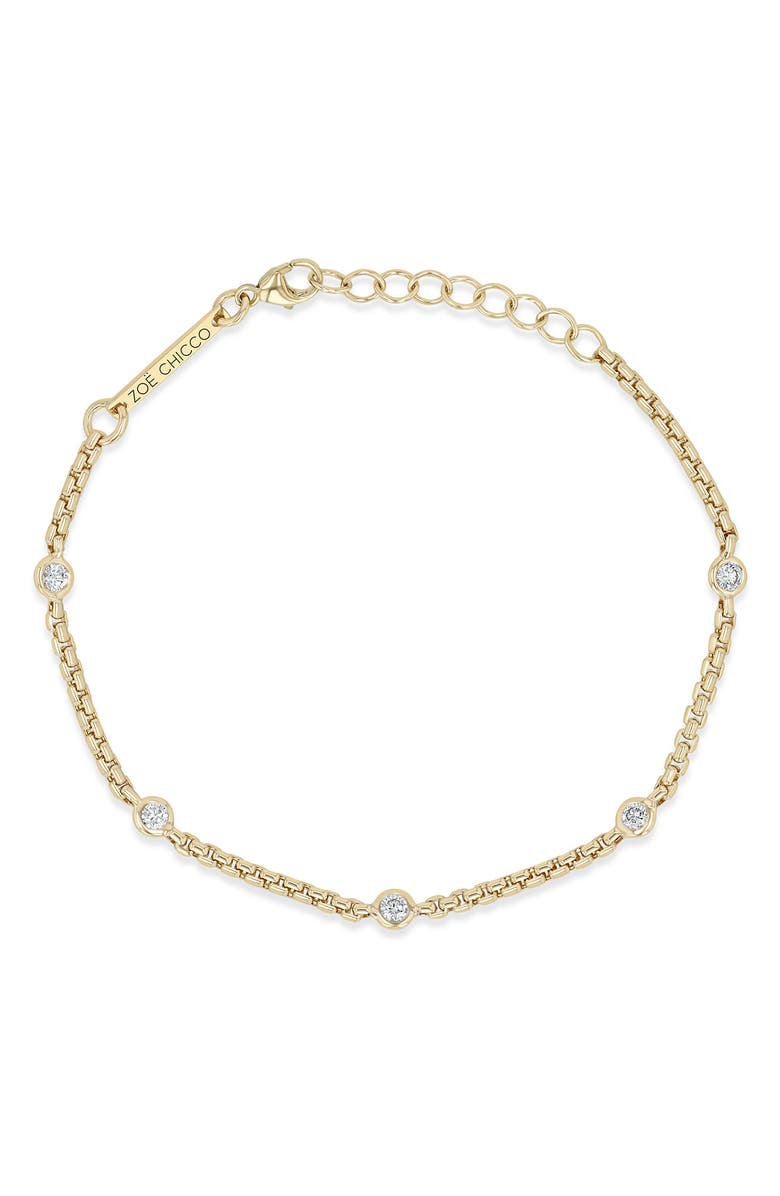 Zoë Chicco Diamond Station Box Chain Bracelet, Main, color, 14K Yellow Gold