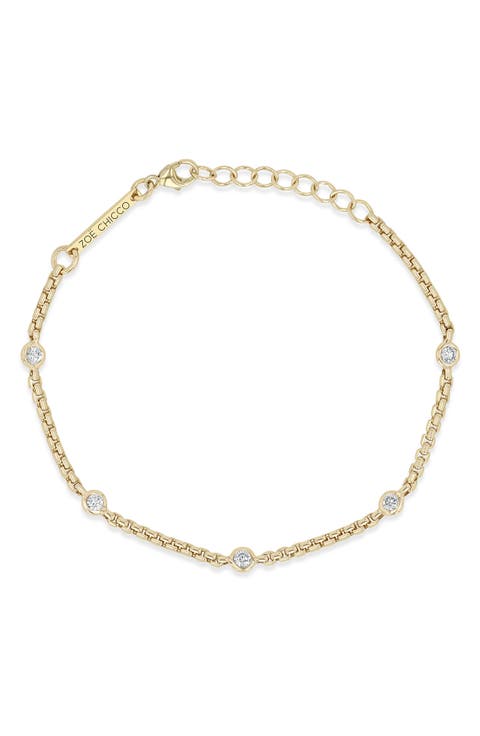 Diamond Station Box Chain Bracelet
