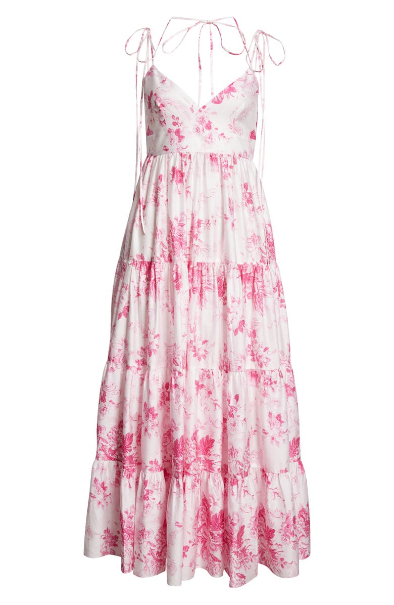 Erdem Floral Print Strappy Tiered Dress, Alternate, color, Antique Print Rose