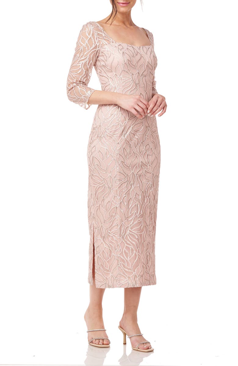 JS Collections Gwen Sequin Leaf Midi Dress, Alternate, color, 