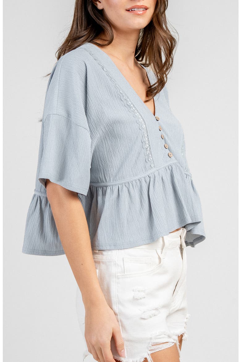 V-Neck Textured Crop Top, Alternate, color, BLUE