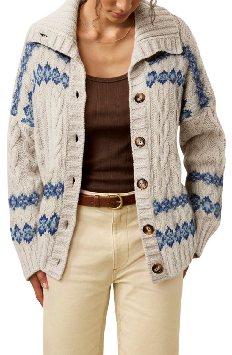 Faherty Highland Fair Isle Wool Blend Cardigan, Main, color, Lakeside Fairisle Snow