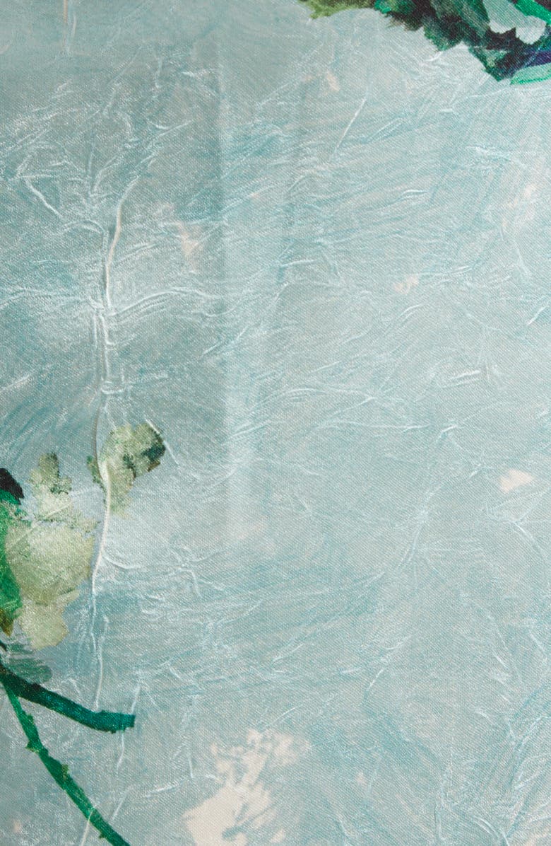 Erdem Abstract Rose Print Draped Long Sleeve Satin Midi Dress, Alternate, color, Abstract Rose Eggshell