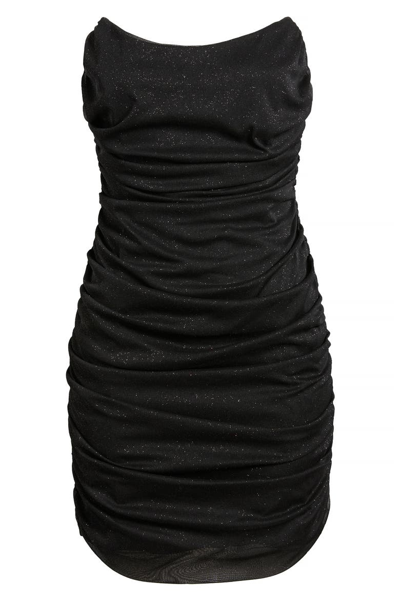 Glitter Ruched Strapless Minidress, Alternate, color, BLACK