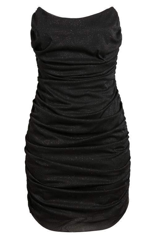 Jump Apparel Glitter Ruched Strapless Minidress In Black