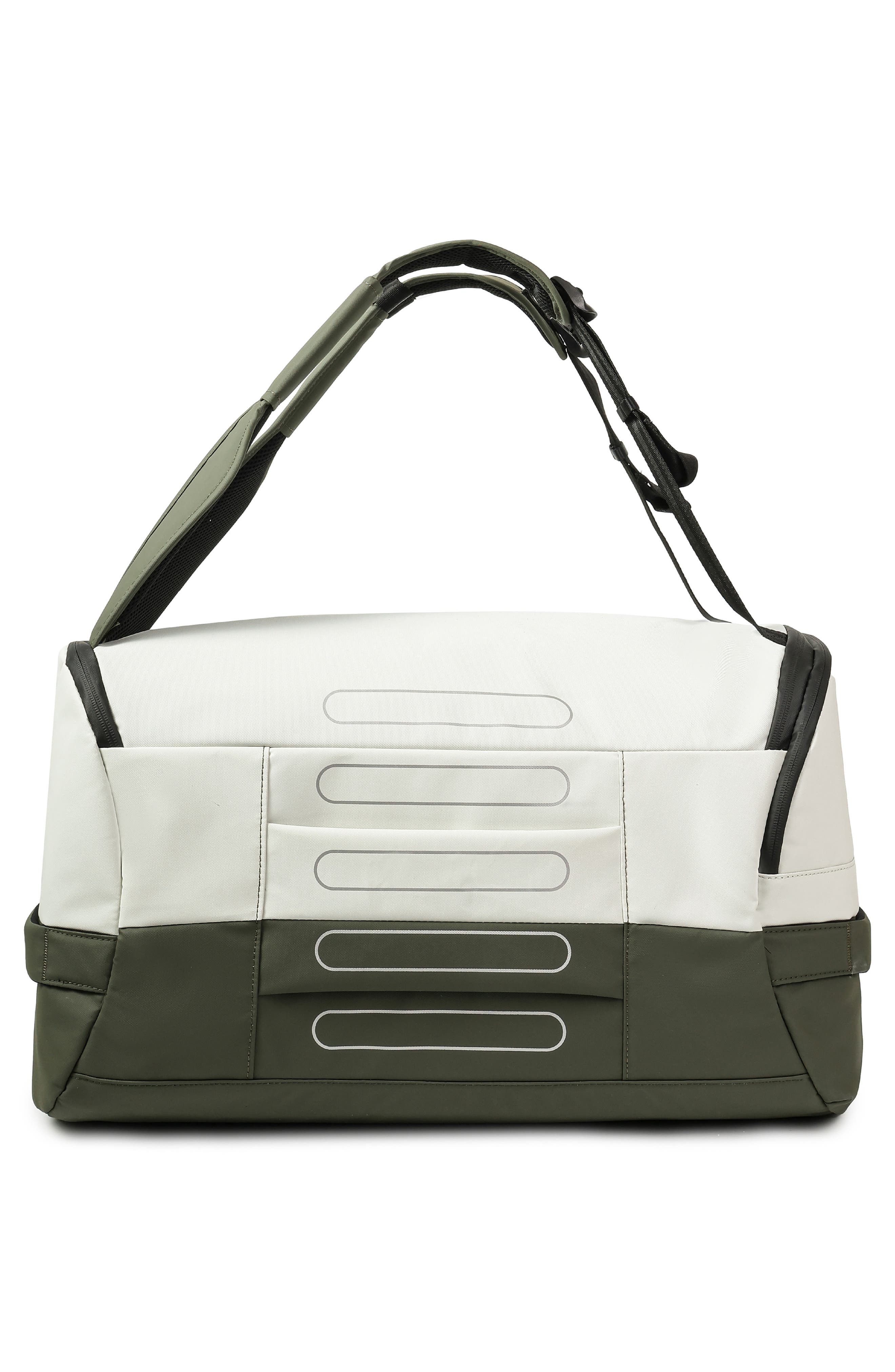 Sojourn Recycled Polyester Duffle Backpack, Alternate, color, COATED OLIVE/ NATURAL