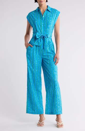 Area Stars Stripe Wide Leg Jumpsuit In Blue Green Multi Stripe
