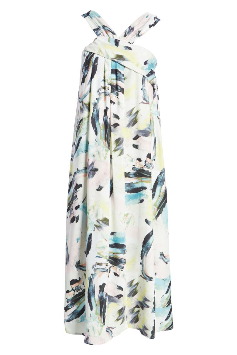 Halter Midi Dress, Alternate, color, IVORY MULTI VIVID STROKES