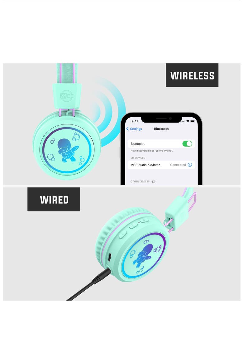 KidJamz KJ55BT (2 Pack) Bluetooth Wireless Headphones for Kids w/ LED Lights, Alternate, color, Mint