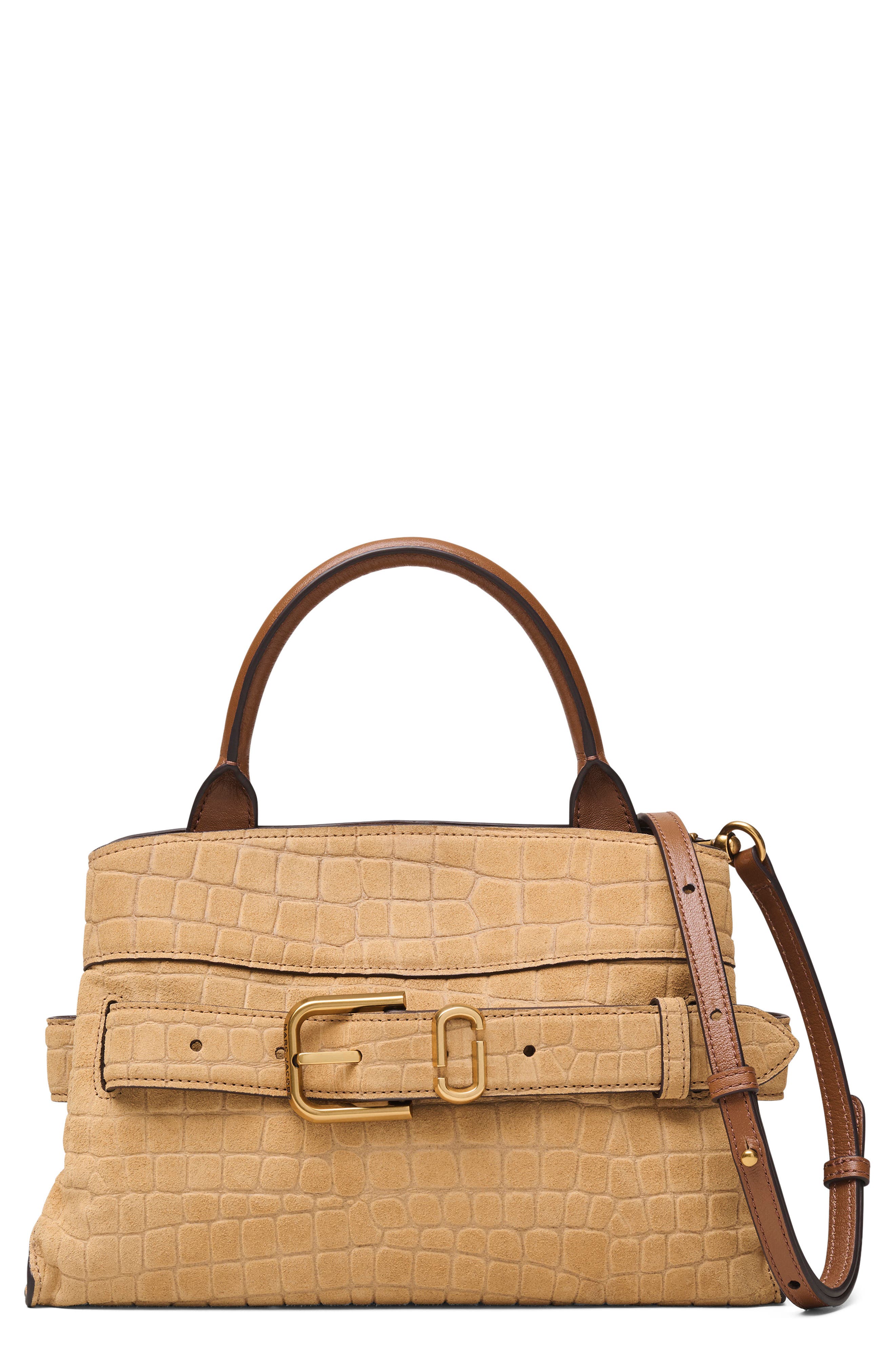 Marc Jacobs The Small Dakota Croc Embossed Suede Satchel, Main, color, Sahara