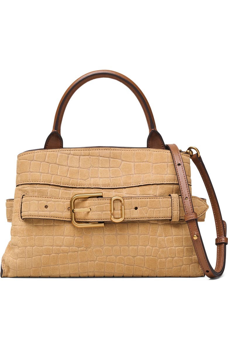 Marc Jacobs The Small Dakota Croc Embossed Suede Satchel, Main, color, Sahara