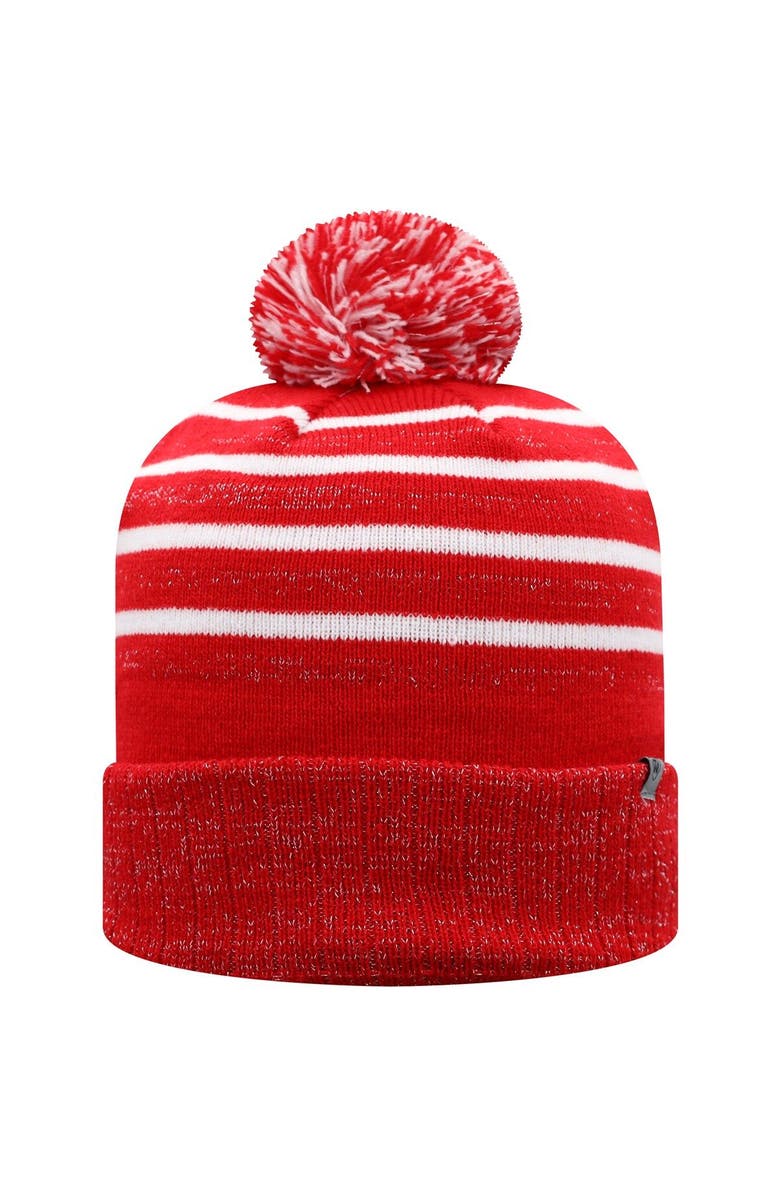 TOP OF THE WORLD Women's Top of the World Scarlet Nebraska Huskers Shimmering Cuffed Knit Hat with Pom, Alternate, color, 