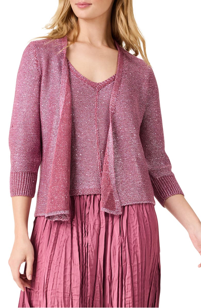 NIC+ZOE Subtle Sparkle 4-Way Cotton Blend Cardigan, Main, color, Terra
