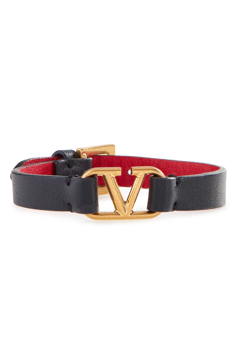 Valentino VLOGO Leather Bracelet, Main, color, 