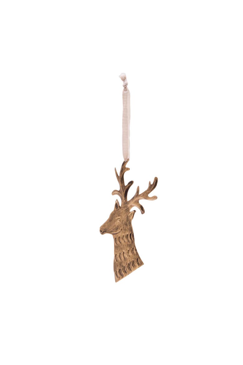 Reindeer Brass Metal Christmas Tree Ornament, Alternate, color, Gold