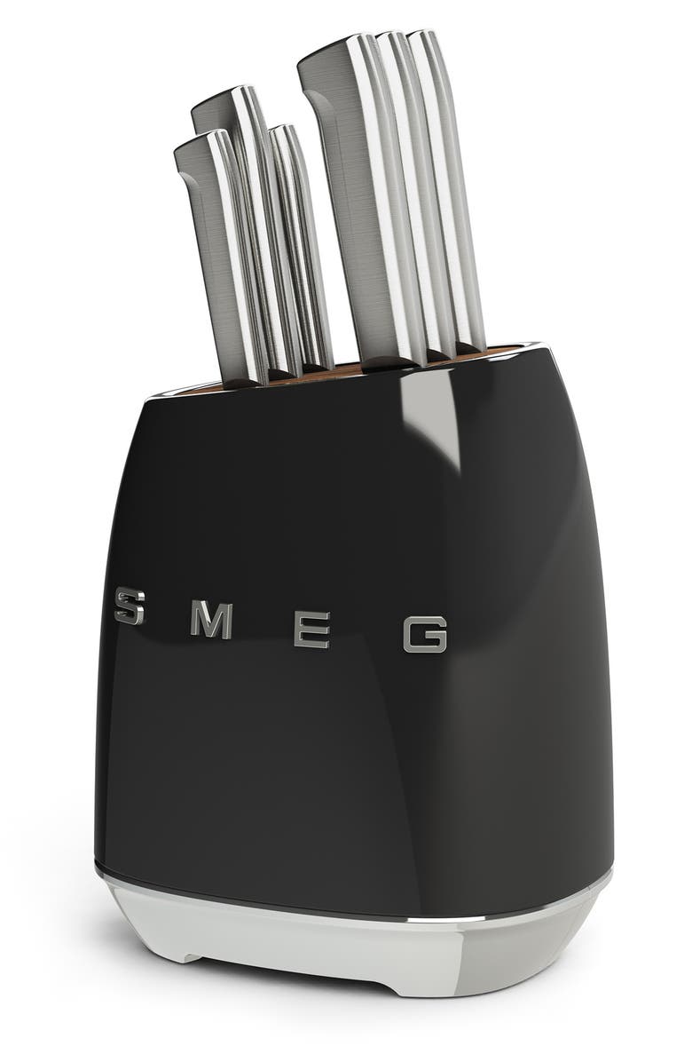 smeg Stainless Steel 6-Piece Knife Block Set, Main, color, Black