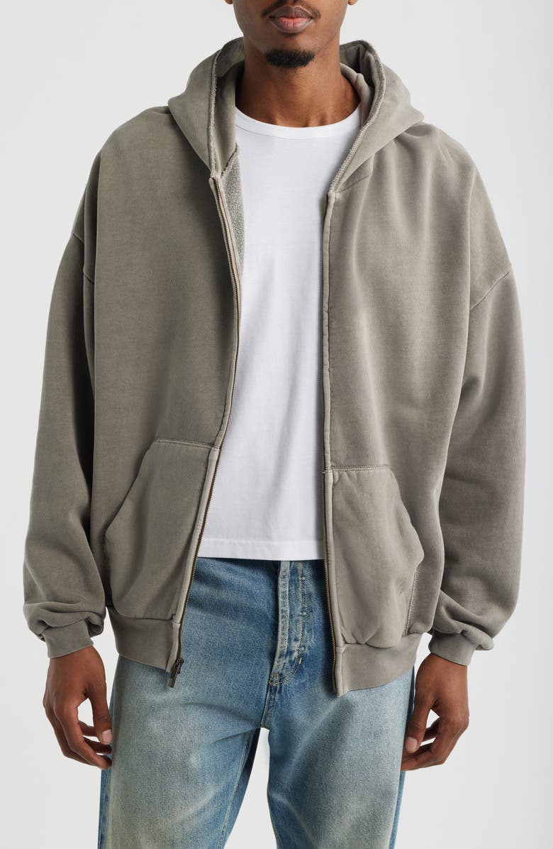 Fear of God Essentials '90s Graphic Zip Hoodie, Main, color, Washed Seal
