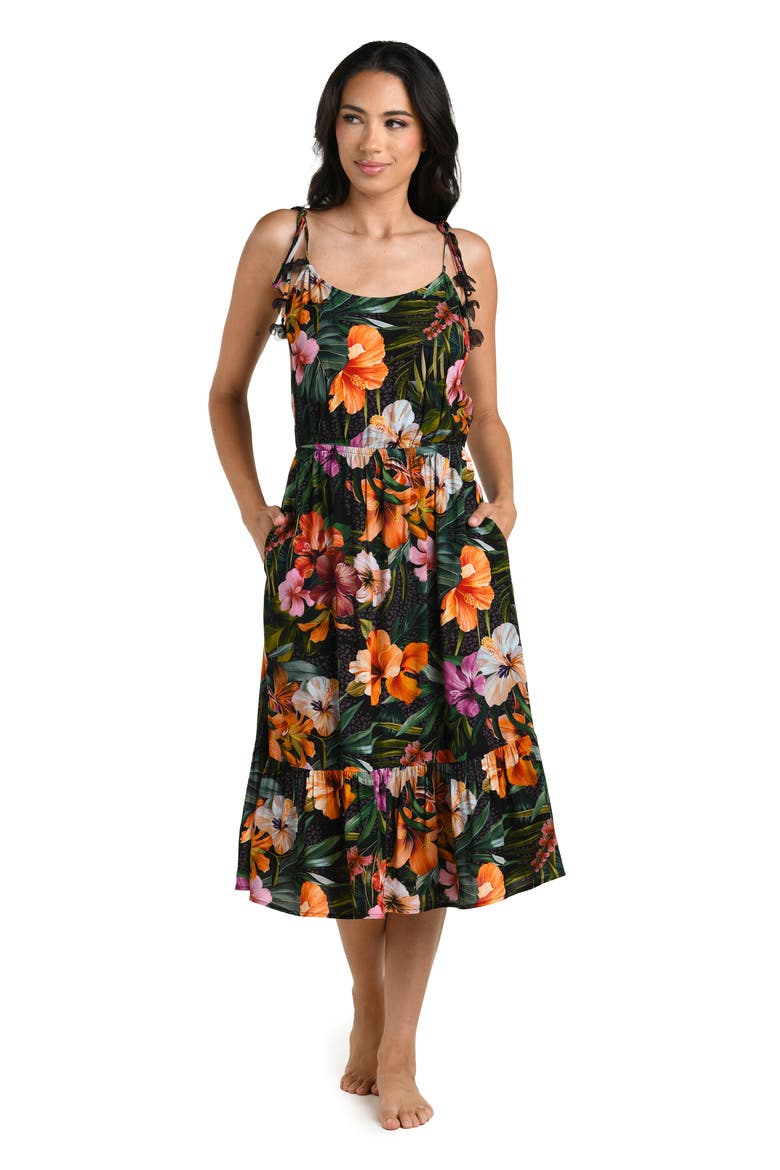 Tropical Hideaway Tie Strap Cover-Up Midi Dress, Alternate, color, MULTI