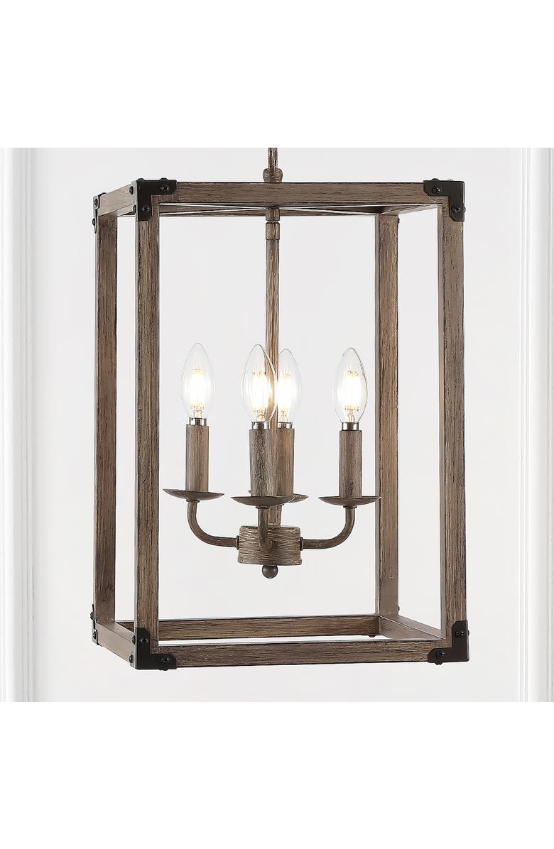 JONATHAN Y Magnolia 4-Light Adjustable Iron Rustic Farmhouse LED Pendant, Alternate, color, Brown