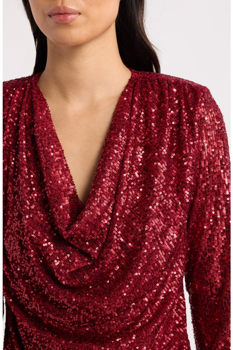 Sequin Cowl Neck Top, Alternate, color, TITIAN RED