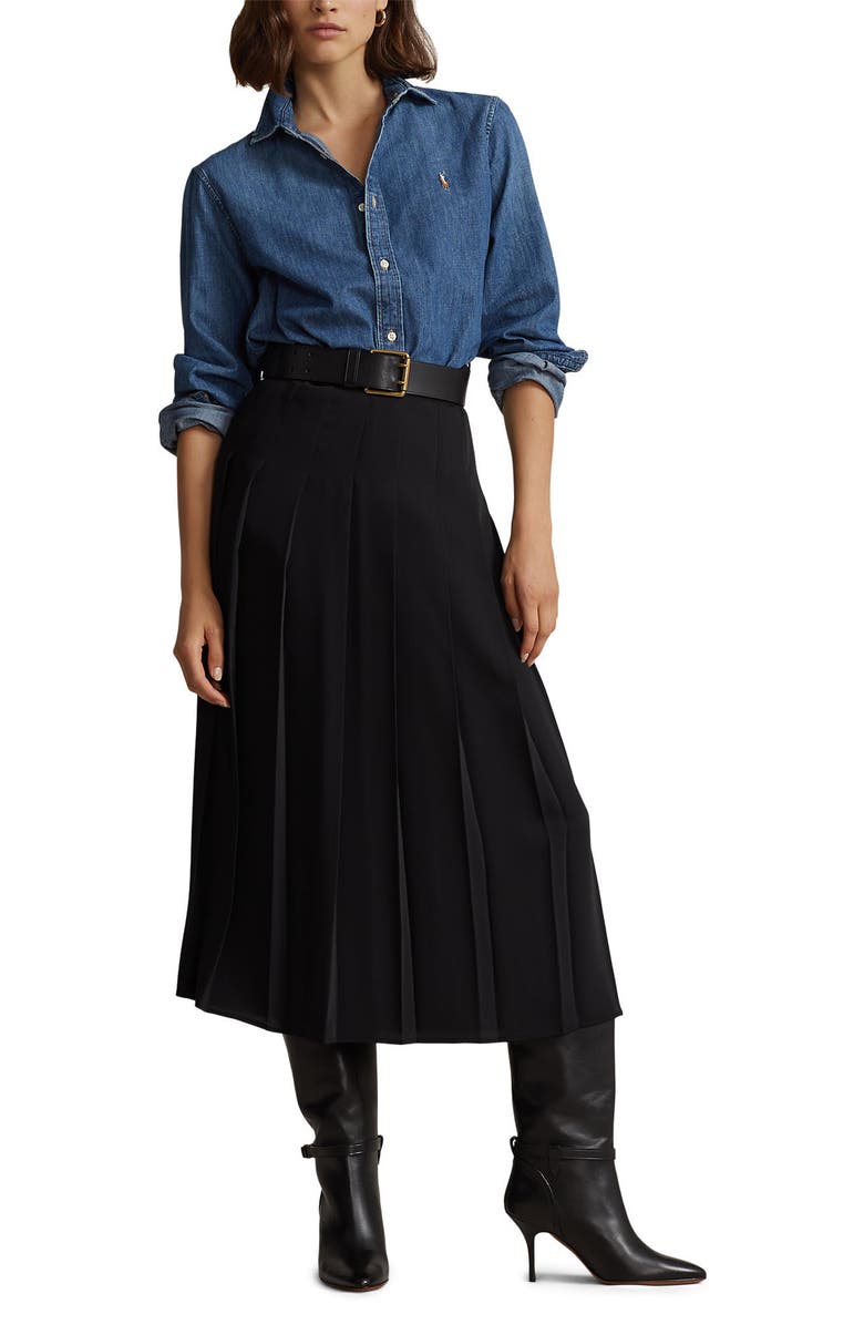 Polo Ralph Lauren Pleated Satin A-Line Skirt, Alternate, color, 