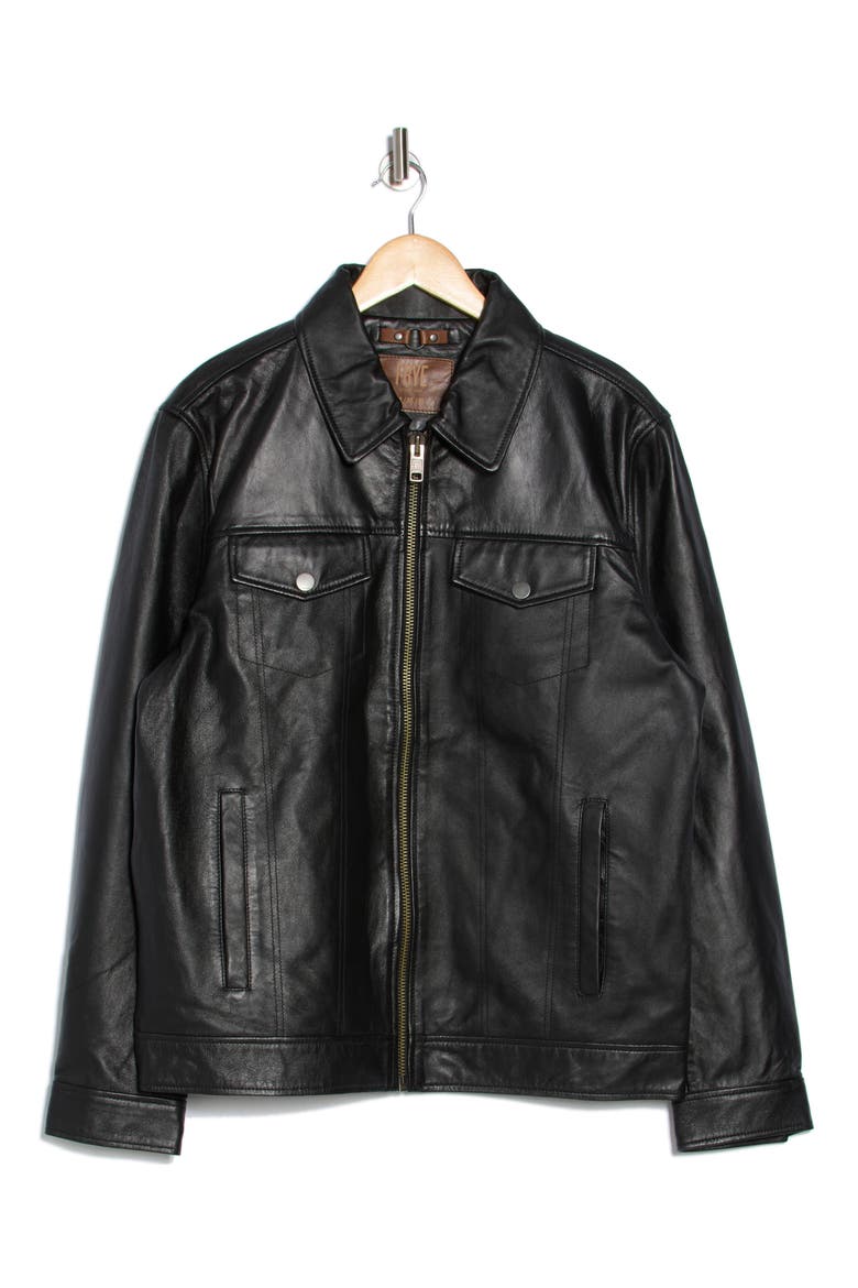 Leather Trucker Jacket, Alternate, color, BLACK