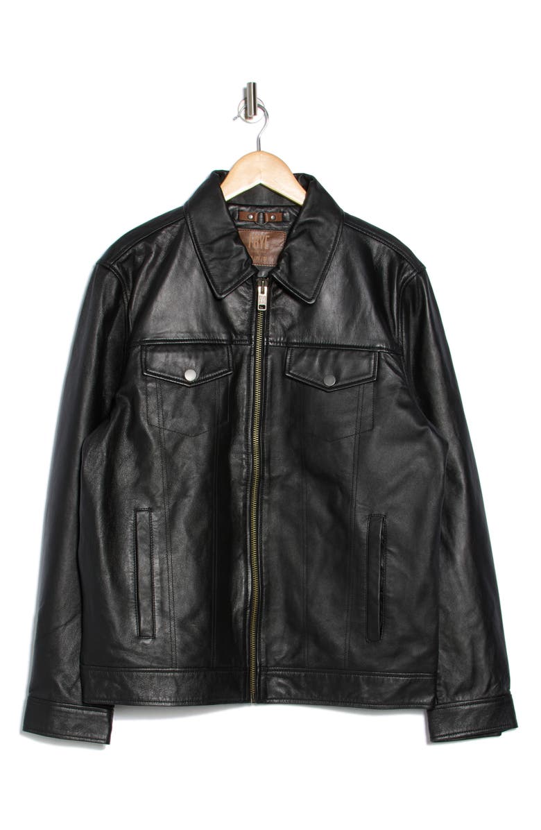 Frye Leather Trucker Jacket, Alternate, color, Black