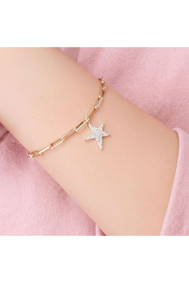 CZ Star Paperclip Charm Bracelet, Alternate, color, Gold Plated Sterling Silver