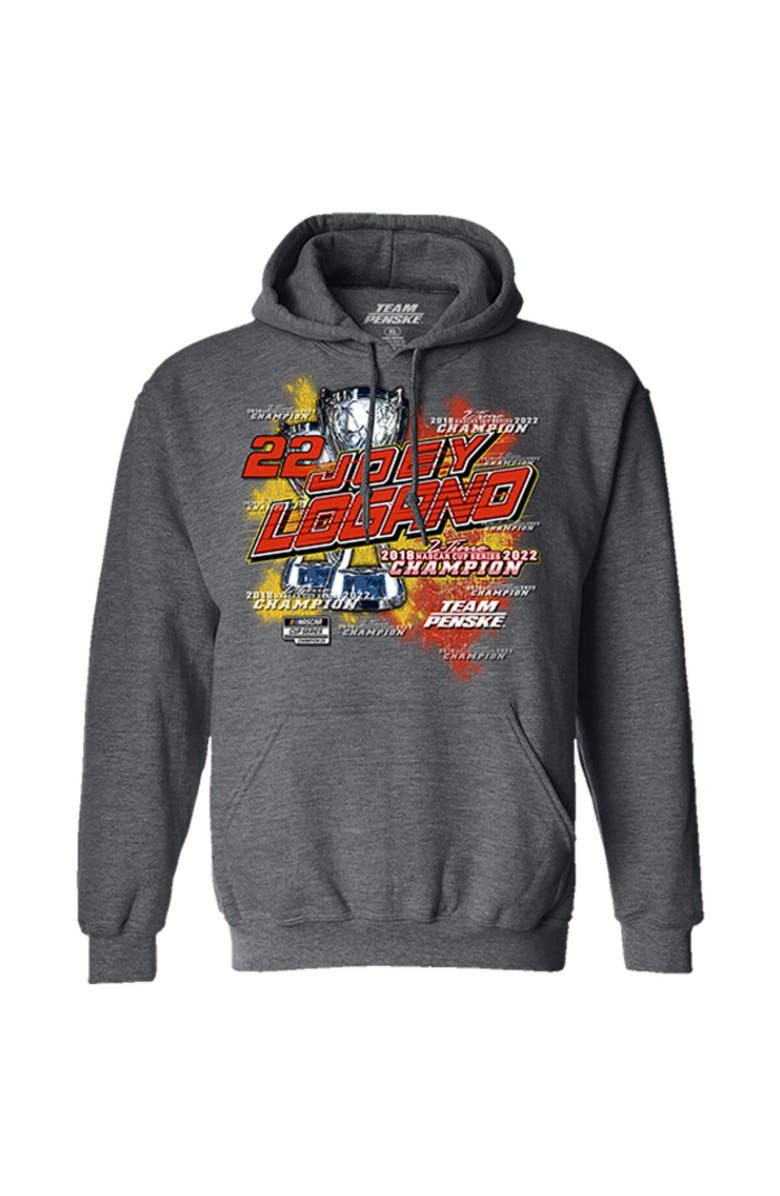 TEAM PENSKE Men's Team Penske Heather Charcoal Joey Logano 2022 NASCAR Cup Series Champion Shell Pennzoil Two Spot Hoodie, Alternate, color, 