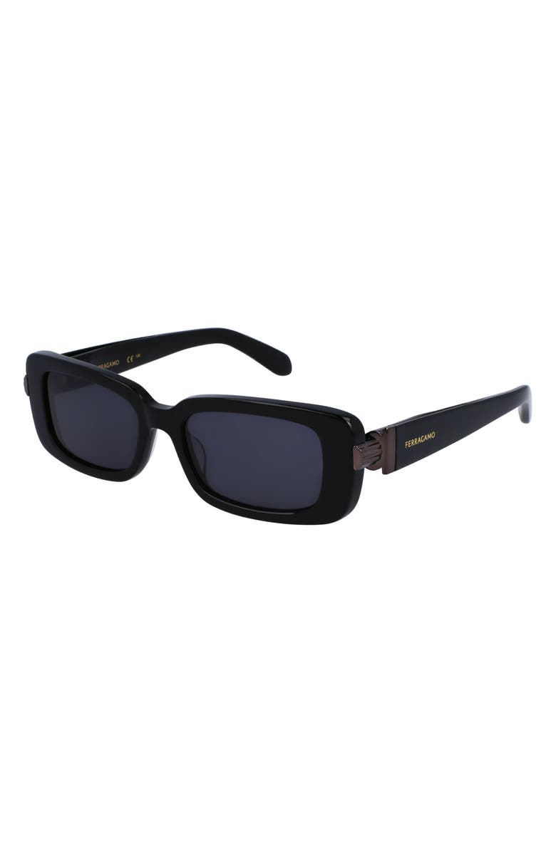 FERRAGAMO Gancini Evolution 52mm Rectangular Sunglasses, Alternate, color, Black