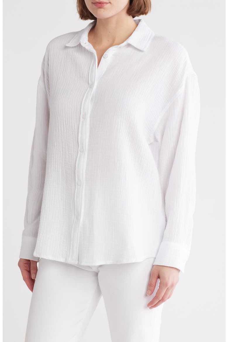 Gauze Boyfriend Button-Up Shirt, Main, color, WHITE