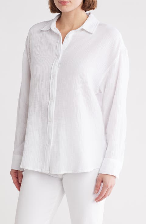 Gauze Boyfriend Button-Up Shirt