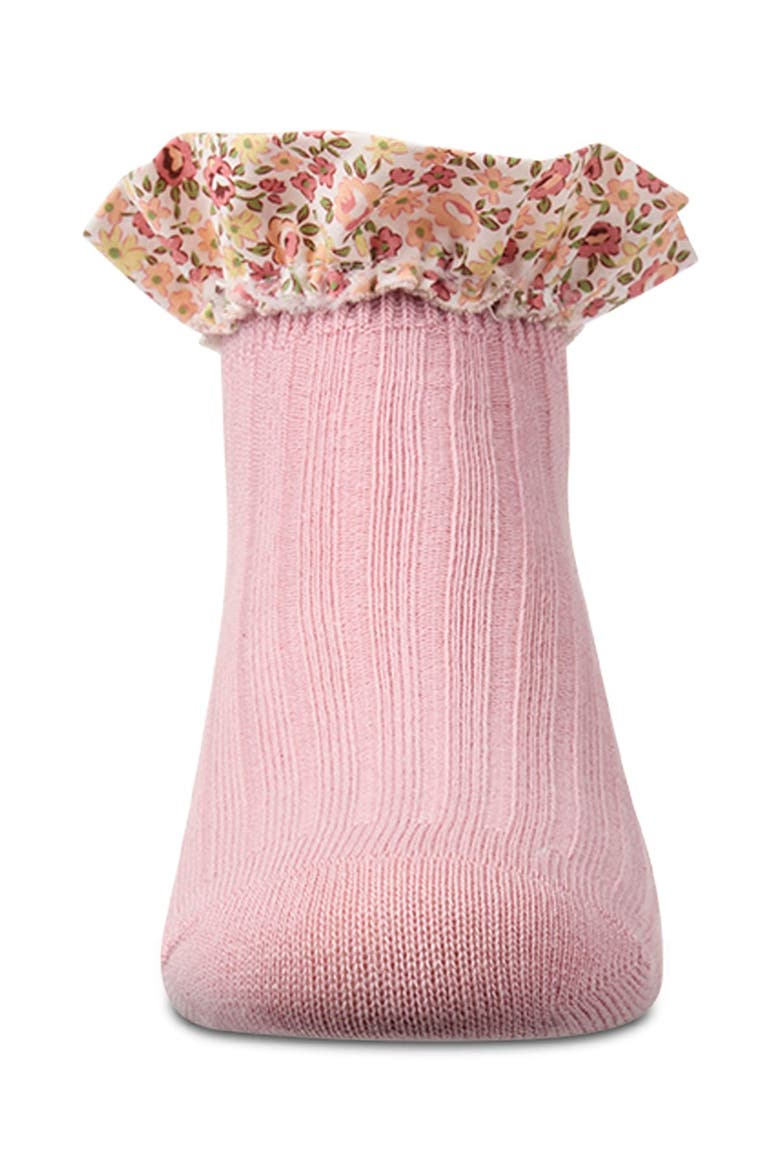 Ribbed  Floral Ruffle-Trimmed Ankle Sock, Alternate, color, Blush