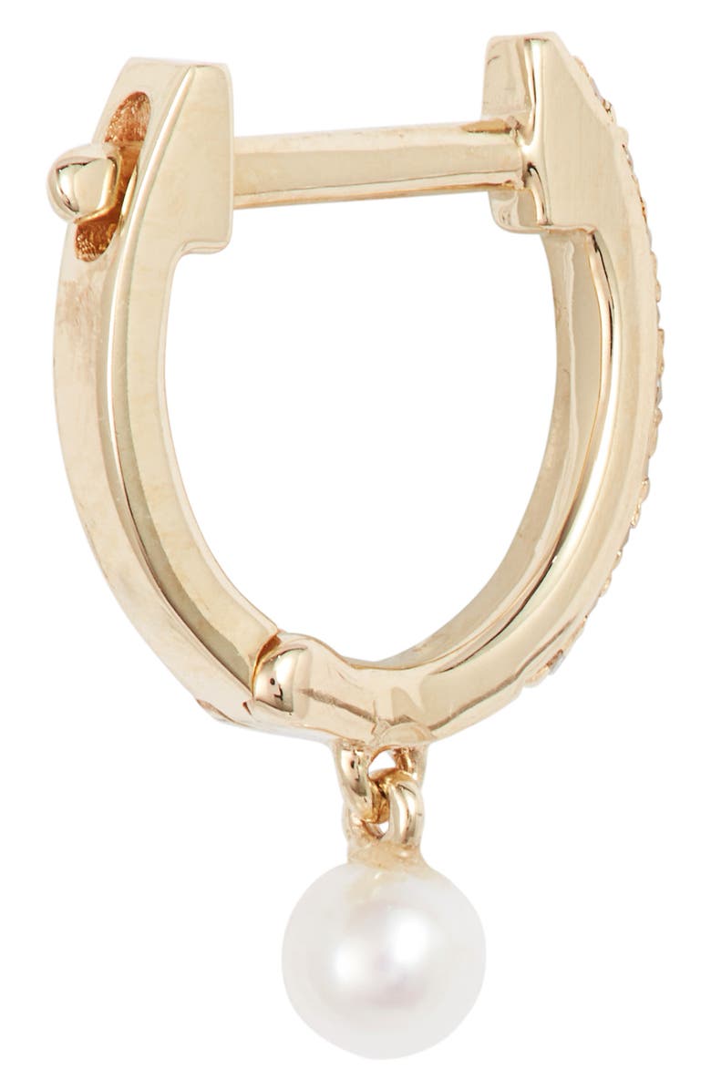 EF Collection Pearl & Diamond Huggie Hoops, Alternate, color,
