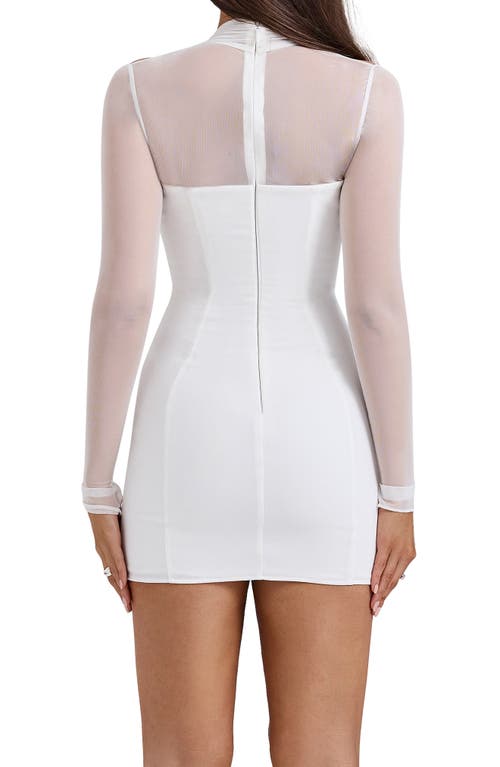 House Of Cb Holly Plunge Long Sleeve Minidress In White
