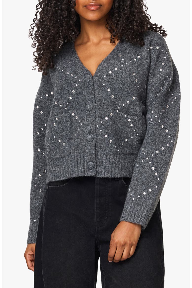 Rhinestone Argyle Cardigan, Main, color, MEDIUM HEATHER GREY