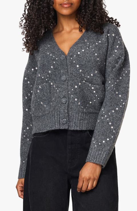Rhinestone Argyle Cardigan