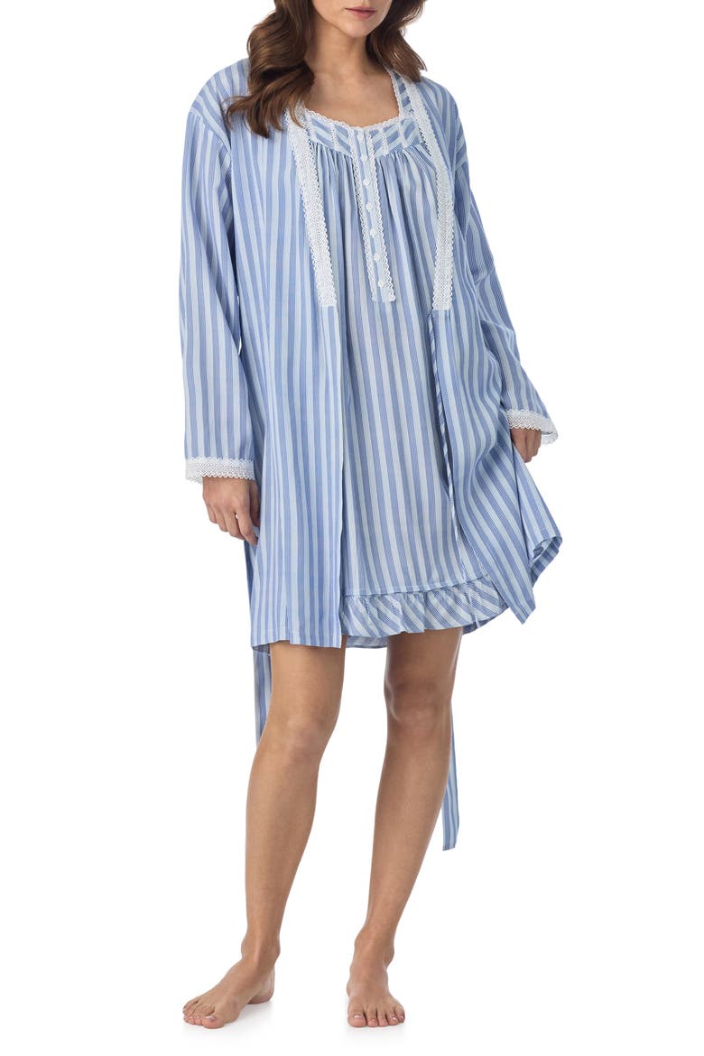 Lace Trim Short Wrap Robe, Alternate, color, STRIPES