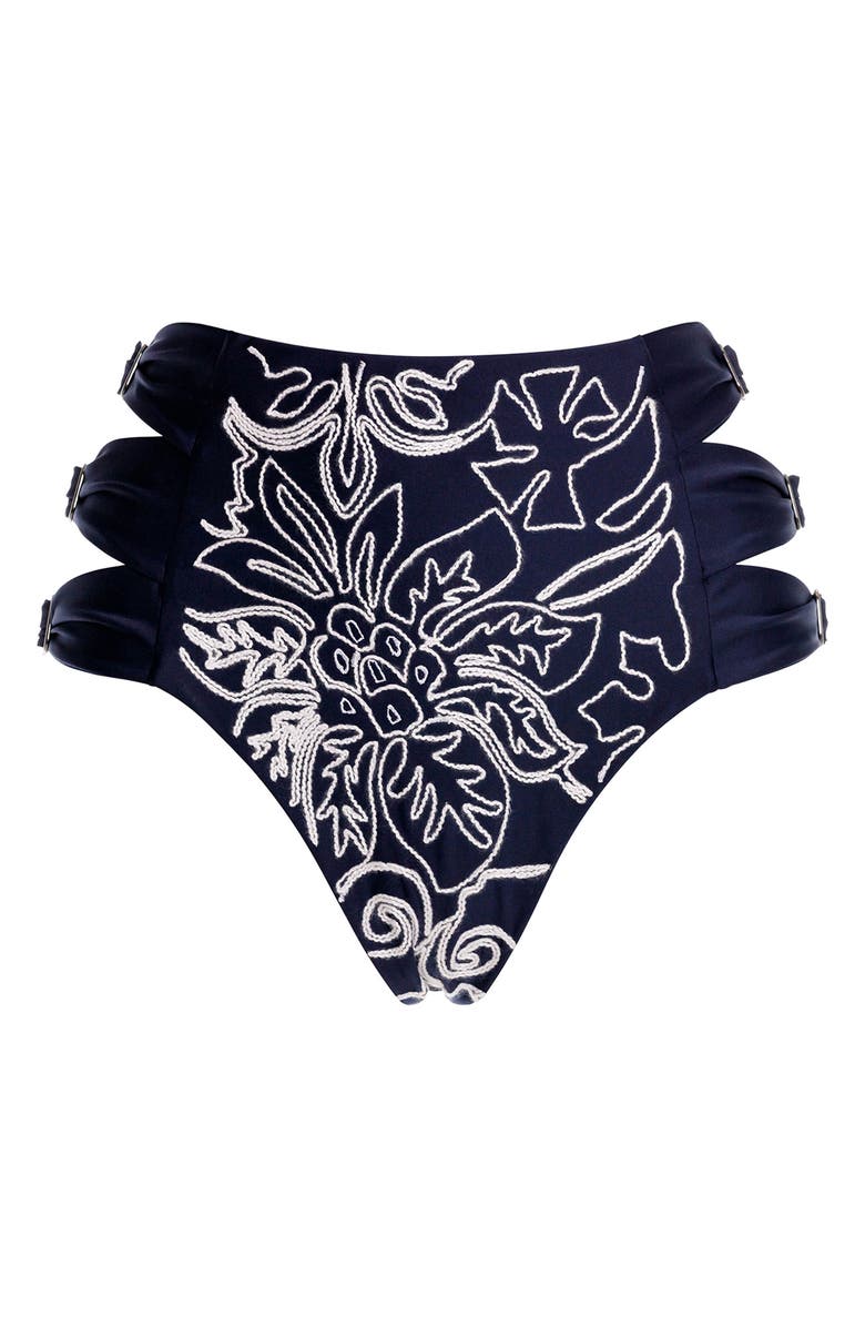 Agua Bendita Willa Reversible High Waist Bikini Bottoms, Alternate, color, Navy Blue