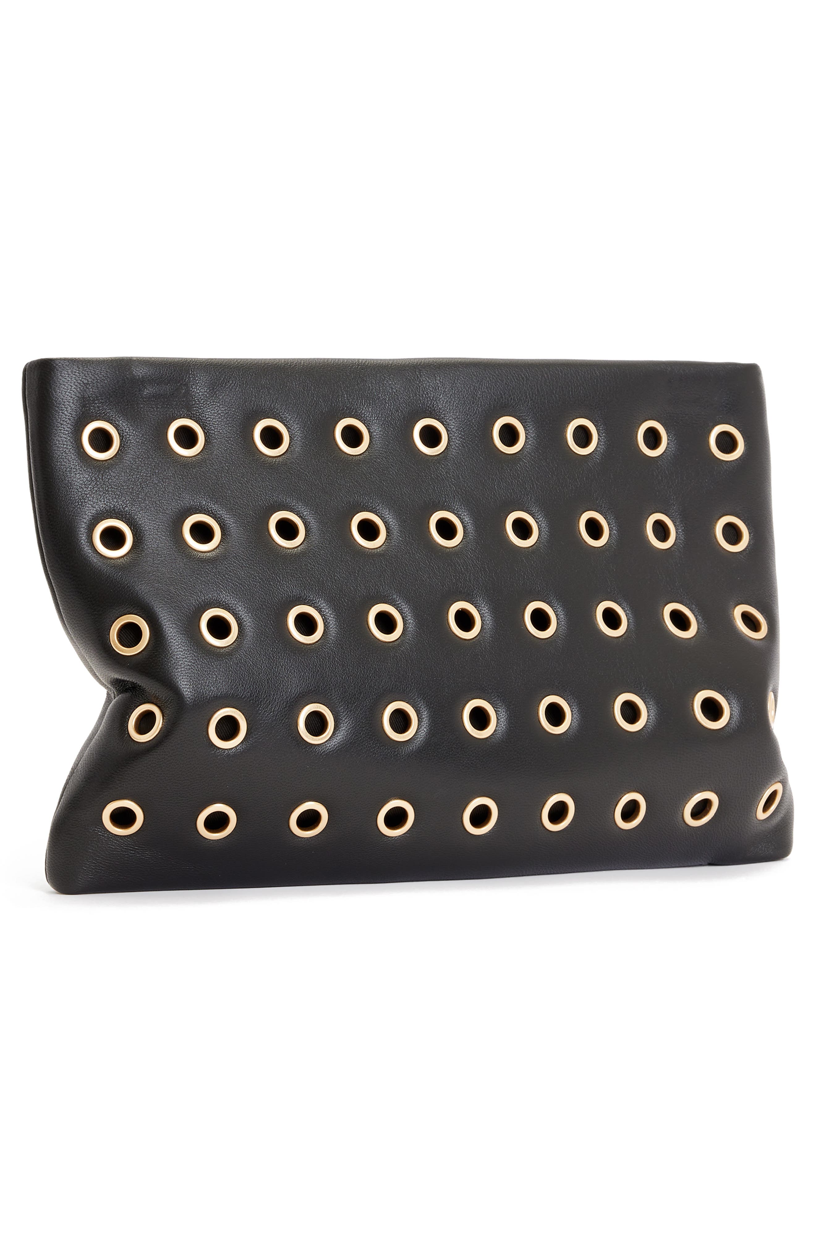 Bettina Eyelet Leather Clutch, Alternate, color, BLACK