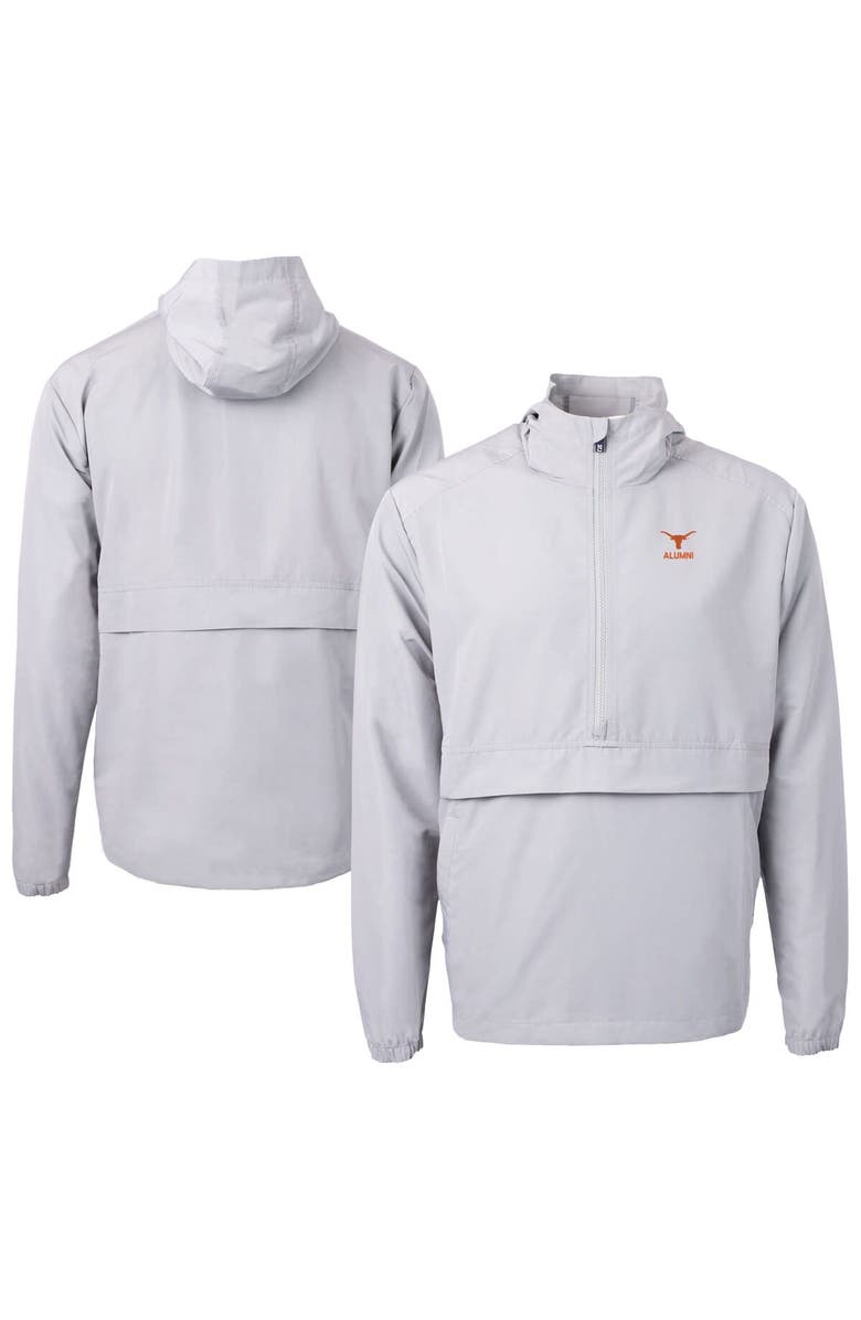 Cutter & Buck Men's Cutter & Buck  Gray Texas Longhorns Alumni Logo Charter Eco Knit Recycled Anorak Half-Zip Jacket, Main, color, 