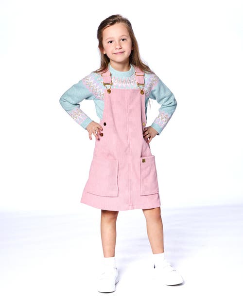 Deux Par Deux Corduroy Overall Dress In Pink
