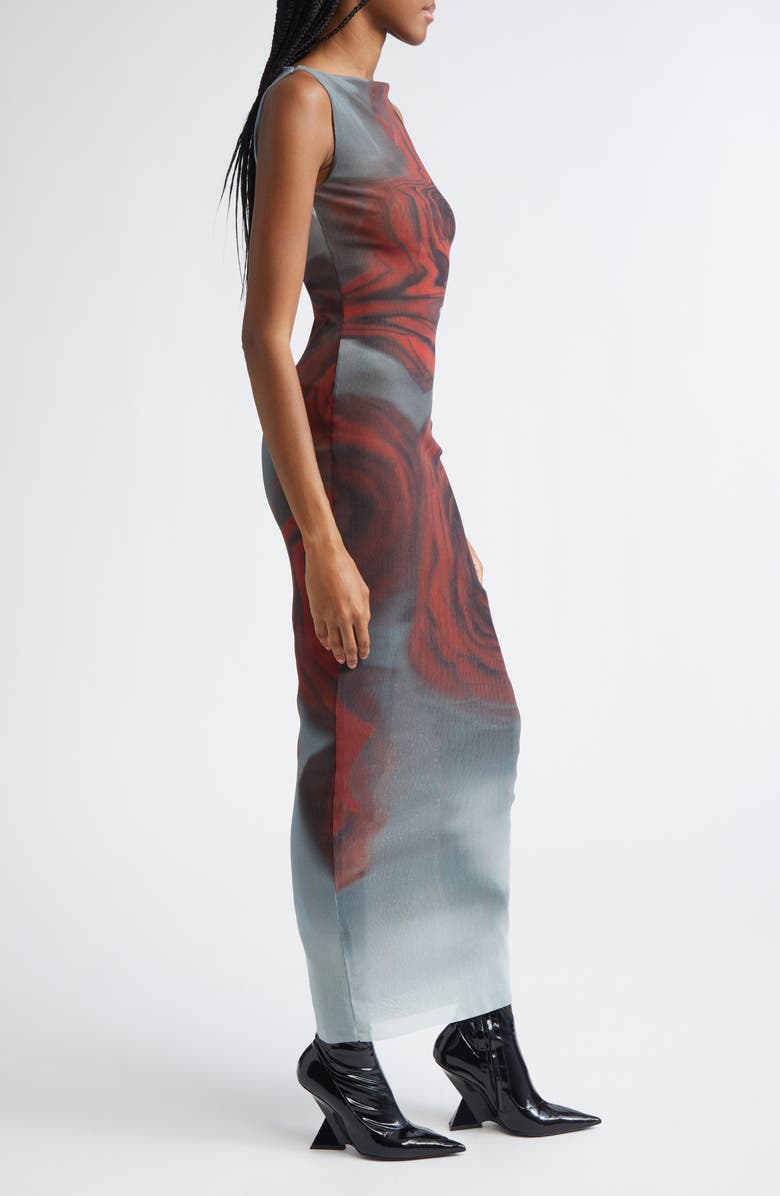 Jean Paul Gaultier Blurry Roses Print Mesh Dress, Alternate, color, White/ Grey/ Red